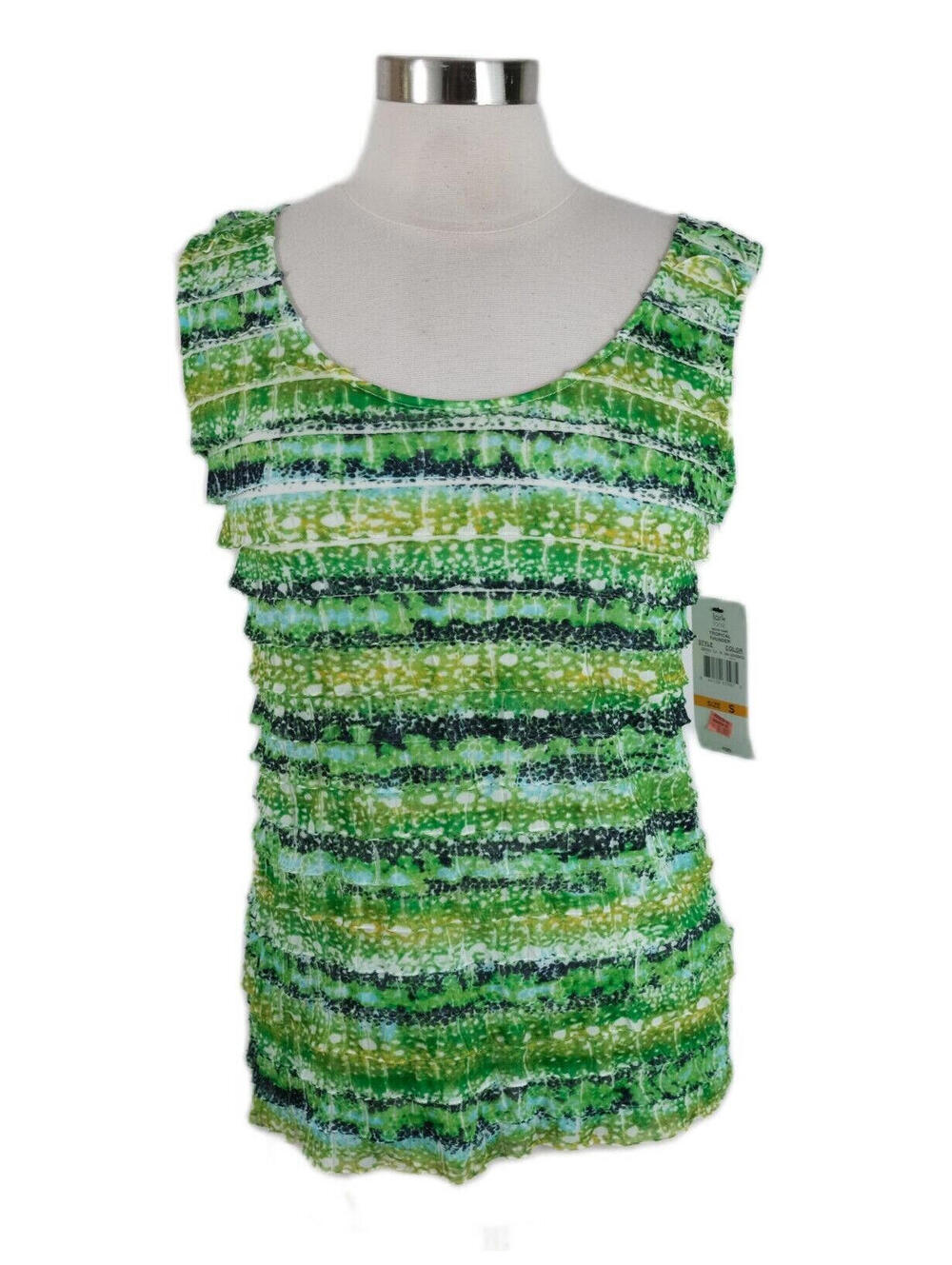 NEW Lark Lane Womens Scoop Neck Green Abstract Tank Blouse S